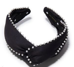 Lele Sadoughi Marlene Pearl Embellished Headband Jet Black Knot NEW